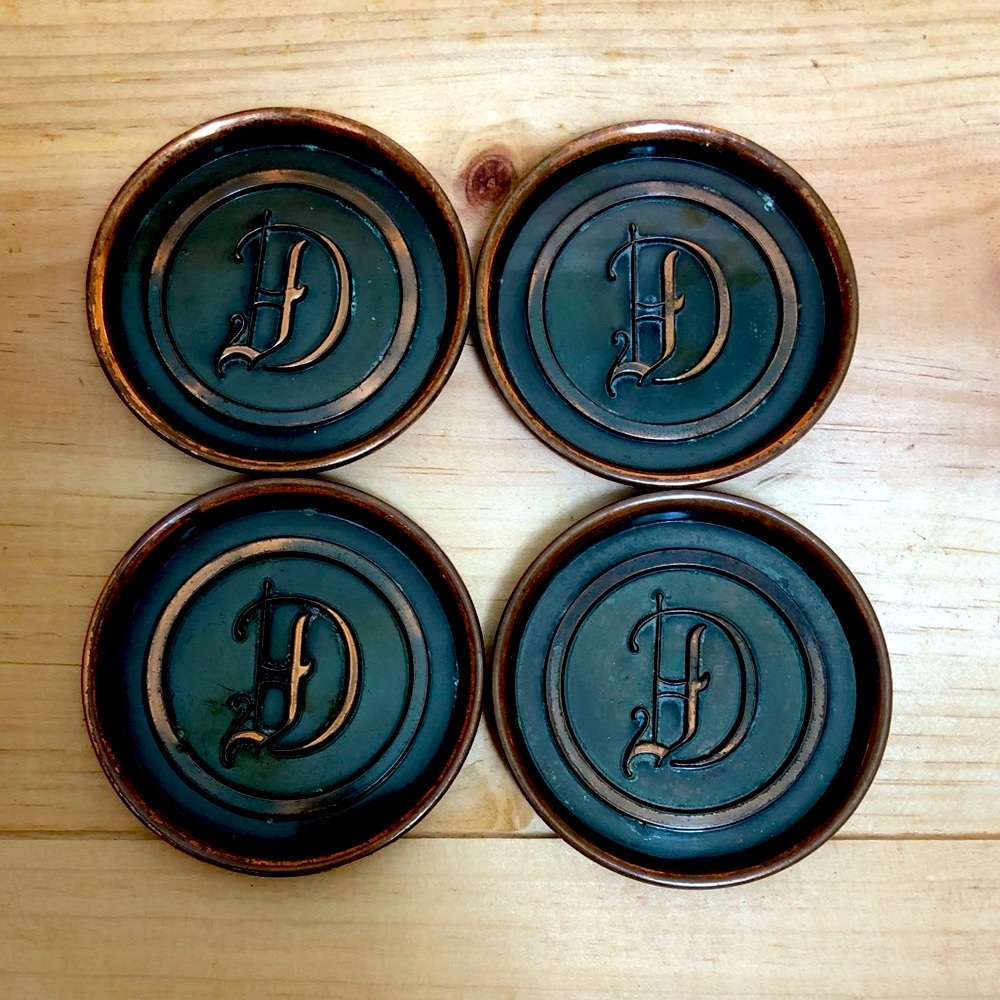 Vintage Mid-Century Japanned Monogram D Coaster Set